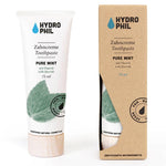 Hydrophil Fluoride Toothpaste - Natural & Organic | Pure Mint 75ml, sustainable plant based tube with cardboard packaging.