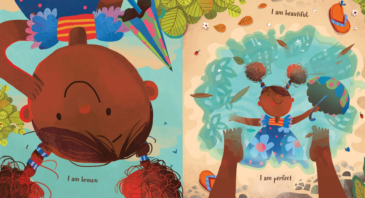 Pages of the I am Brown childrens book open on a white background