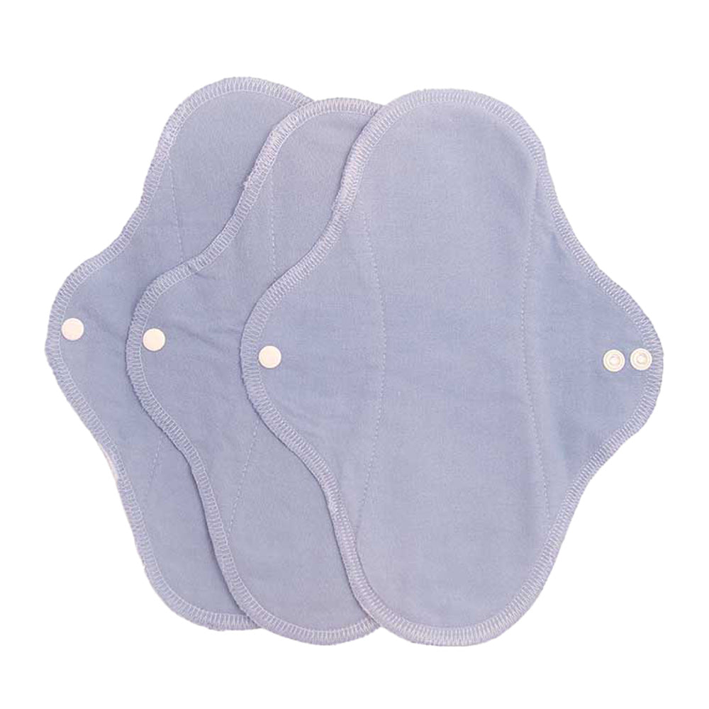 3 pack of Imse Vimse classic reusable period pads in the denim solid colour on a white background