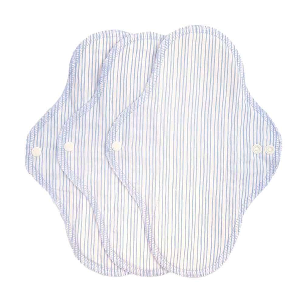 3 pack of Imse Vimse classic reusable period pads in the denim stripes colour on a white background