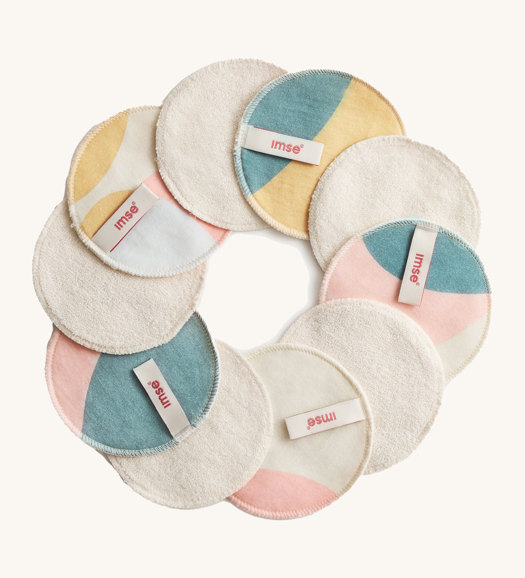 ImseVimse Organic Cotton Terry Cleansing Pads with a pastel hoop print.