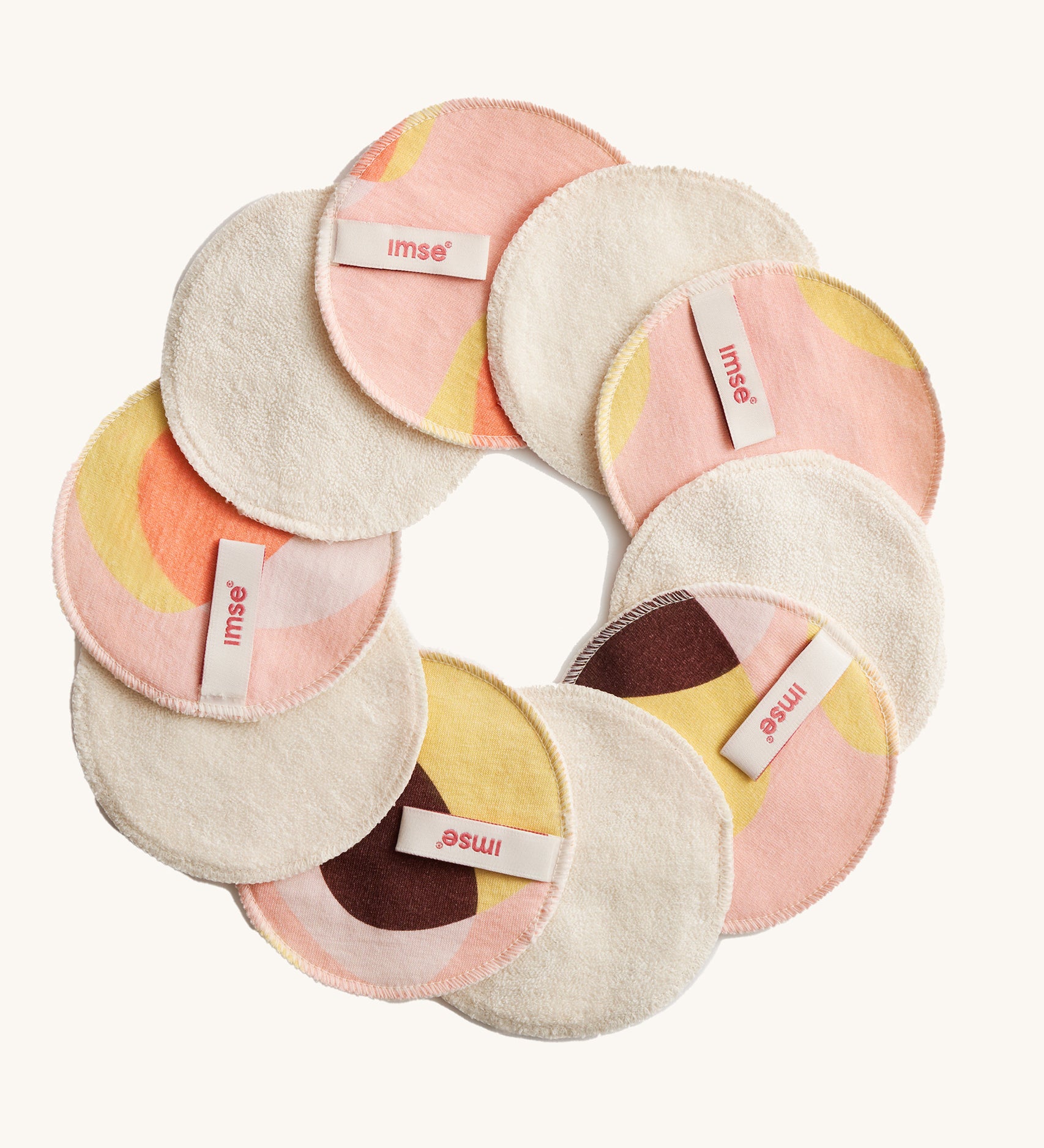 ImseVimse Organic Cotton Terry Cleansing Pads in a pink hoop print.