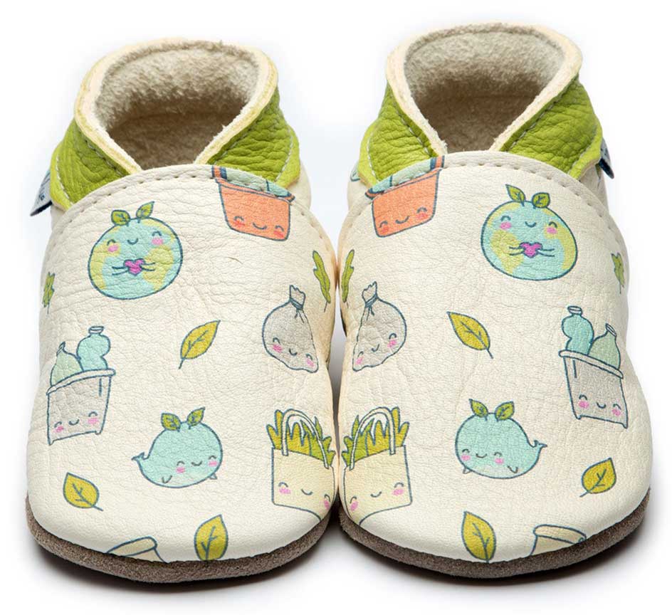 Inch Blue Leather baby Shoes Eco Warrior Cream With painted whales, plants and planets on