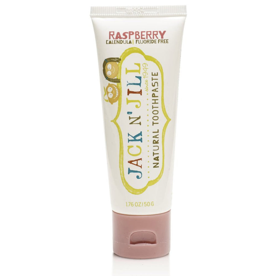 Jack N' Jill Fluoride-Free Raspberry Toothpaste in a 50g tube pictured on a plain white background