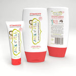 Jack N' Jill Fluoride-Free Strawberry Toothpaste 200g pictured next to smaller sized 50g tube