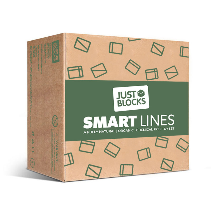 Cardboard box for the Just Blocks Smart Lines small set on a white background