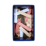 An open box of KAPLA 200 blocks wooden building planks in Spring colours.