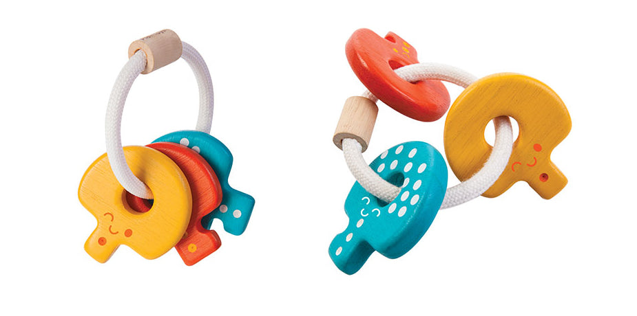 PlanToys Baby Key Rattle on a plain background. 