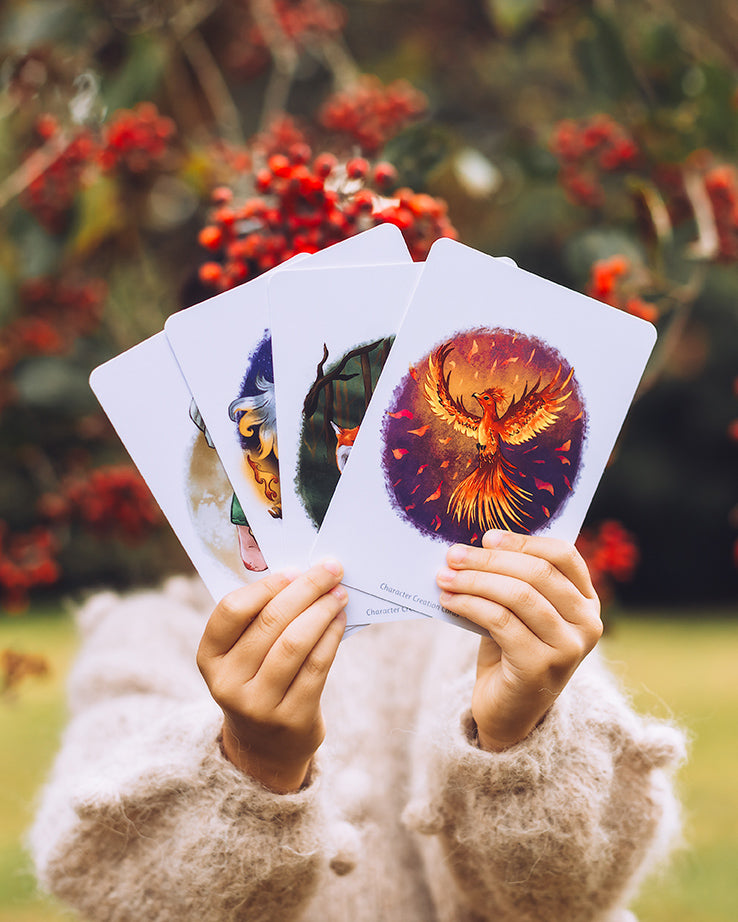 Beautifully Illustrated Story Creator Cards by The Phive - The Kingdom. These Creator Cards are designed to get little ones thinking creatively about how to write their own stories. The cards shown are Enchanting Setting Cards which are shown upfront. The