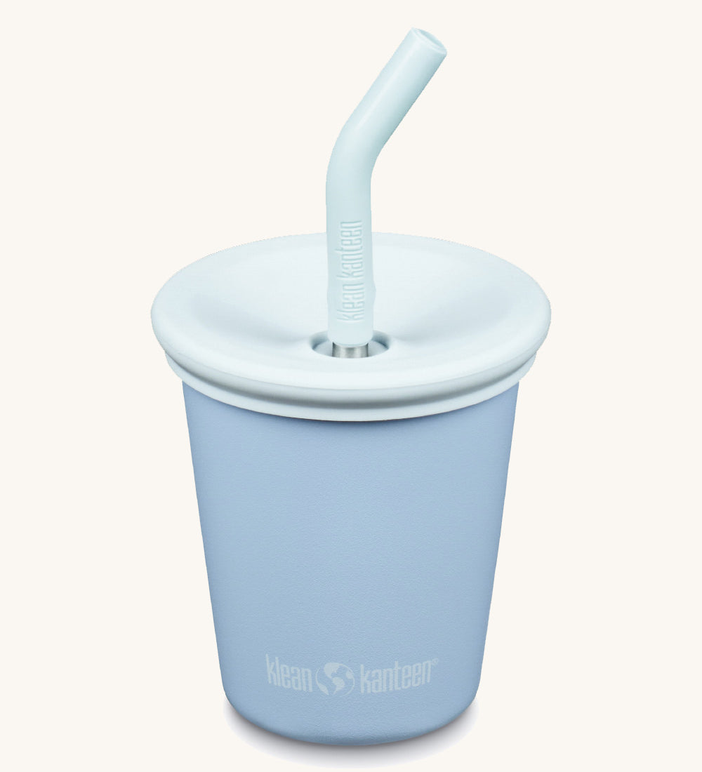 A 10oz Klean Kanteen Steel Kid Cup with Straw Lid in clear sky colour on a plain background.