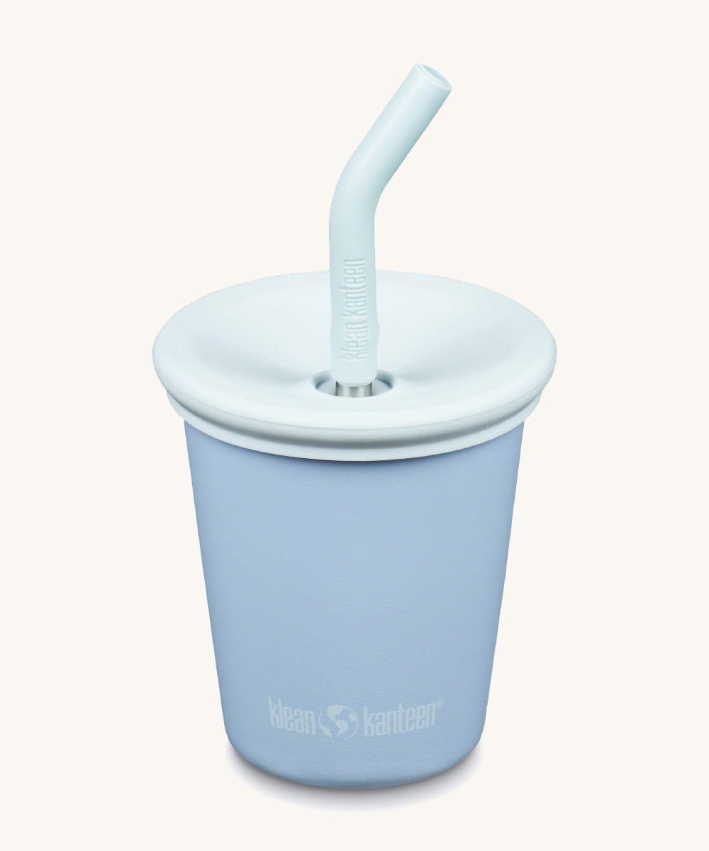 A 10oz Klean Kanteen Steel Kid Cup with Straw Lid in clear sky colour on a plain background.