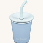 A 10oz Klean Kanteen Steel Kid Cup with Straw Lid in clear sky colour on a plain background.