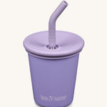 A 10oz Klean Kanteen Steel Kid Cup with Straw Lid in paisley purple colour on a plain background.