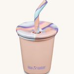 A 10oz Klean Kanteen Steel Kid Cup with Straw Lid in peach parfait pink colour on a plain background.