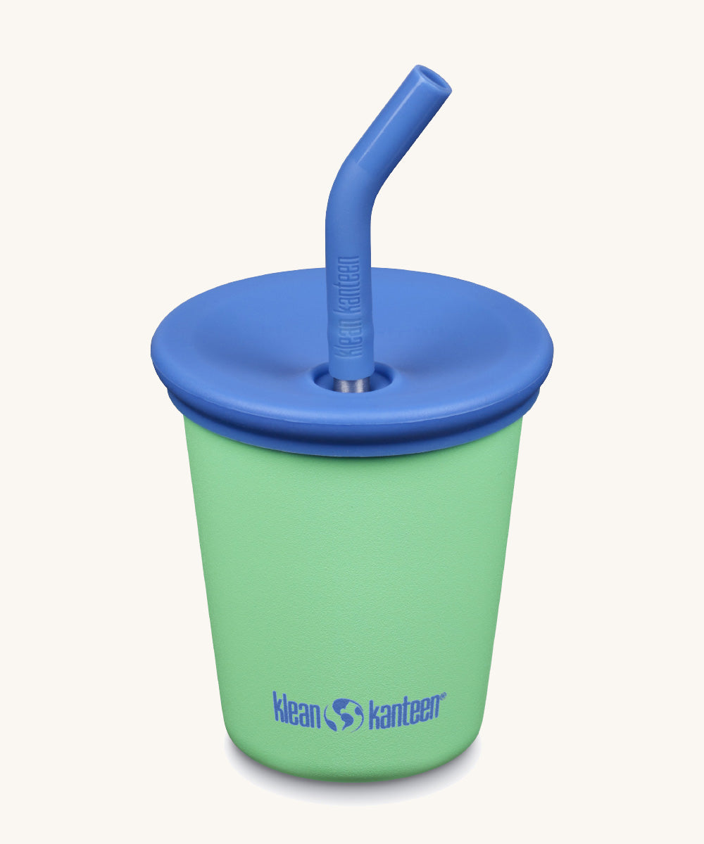 A 10oz Klean Kanteen Steel Kid Cup with Straw Lid in spring bud colour on a plain background.