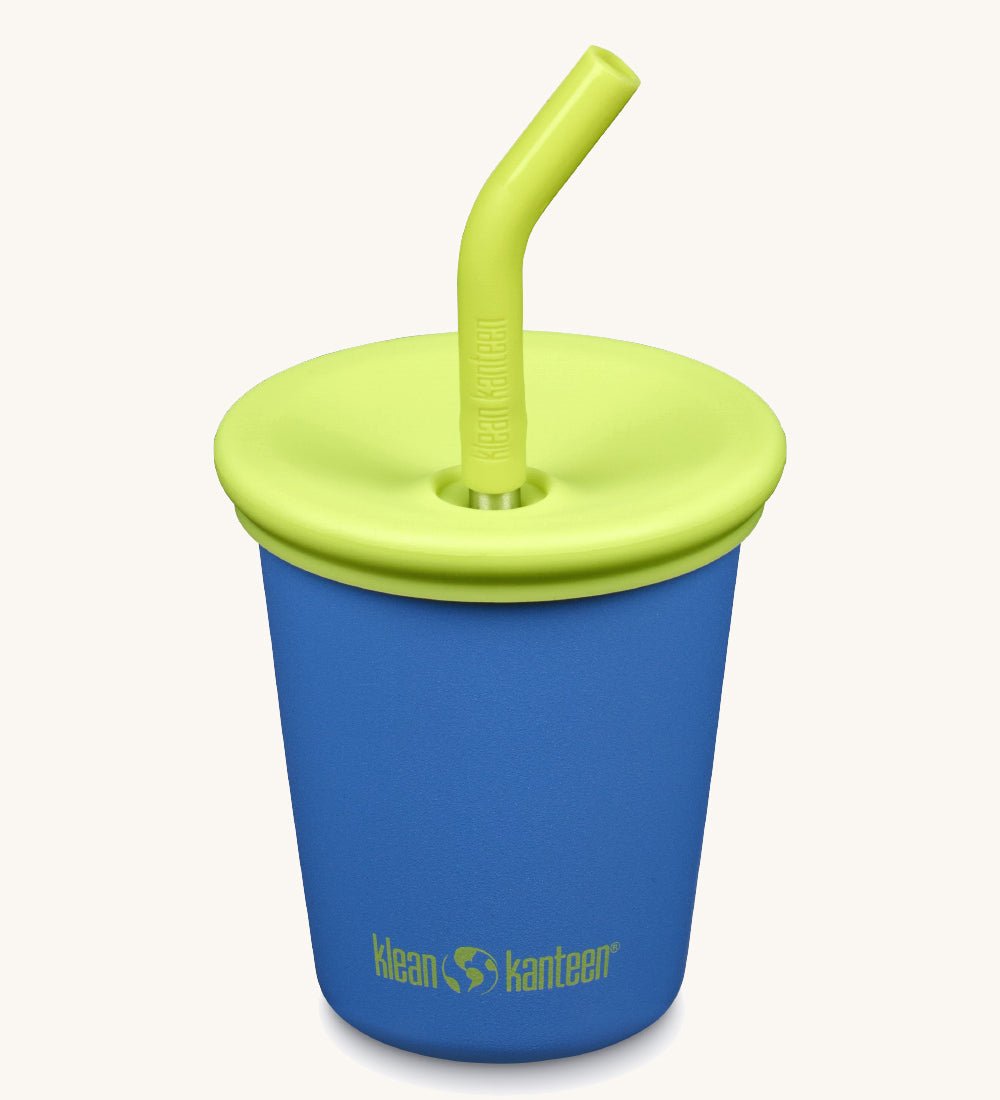 A 10oz Klean Kanteen Steel Kid Cup with Straw Lid in super sonic colour on a plain background.