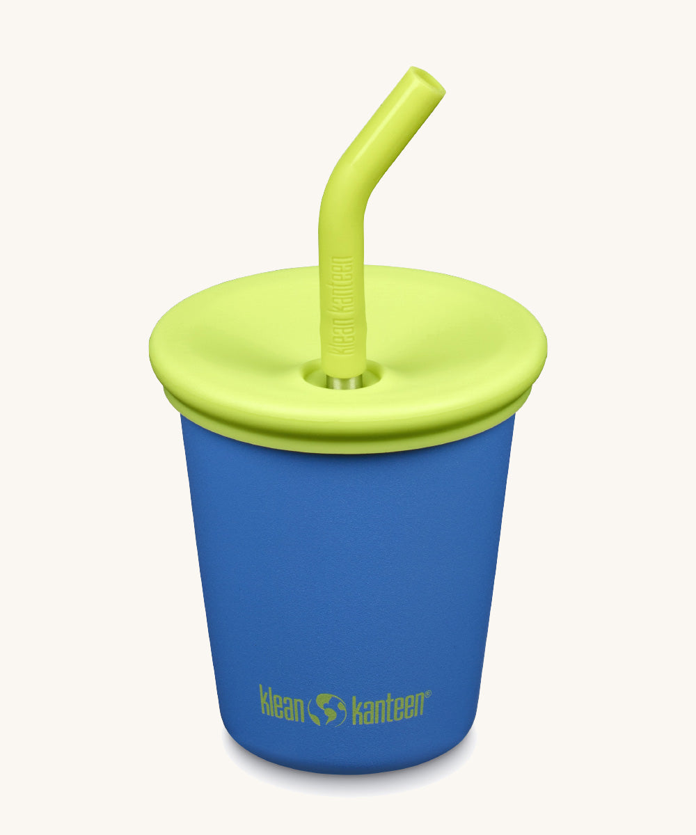 A 10oz Klean Kanteen Steel Kid Cup with Straw Lid in super sonic colour on a plain background.