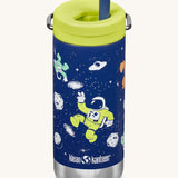 The Klean Kanteen 12oz Space Case Print TKWide with lime green Twist Cap on a plain background.