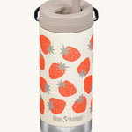 The Klean Kanteen 12oz Tofu Strawberries Print TKWide with taupe Twist Cap on a plain background.