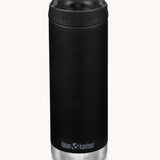 A Klean Kanteen 16oz TKWide in black colour with black Cafe cap on a plain background. 