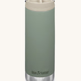 A Klean Kanteen 16oz TKWide in Sea Spray green colour with taupe Cafe cap on a plain background. 