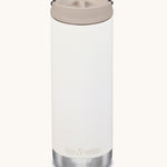 A Klean Kanteen 16oz TKWide in Tofu colour with taupe Cafe cap on a plain background. 