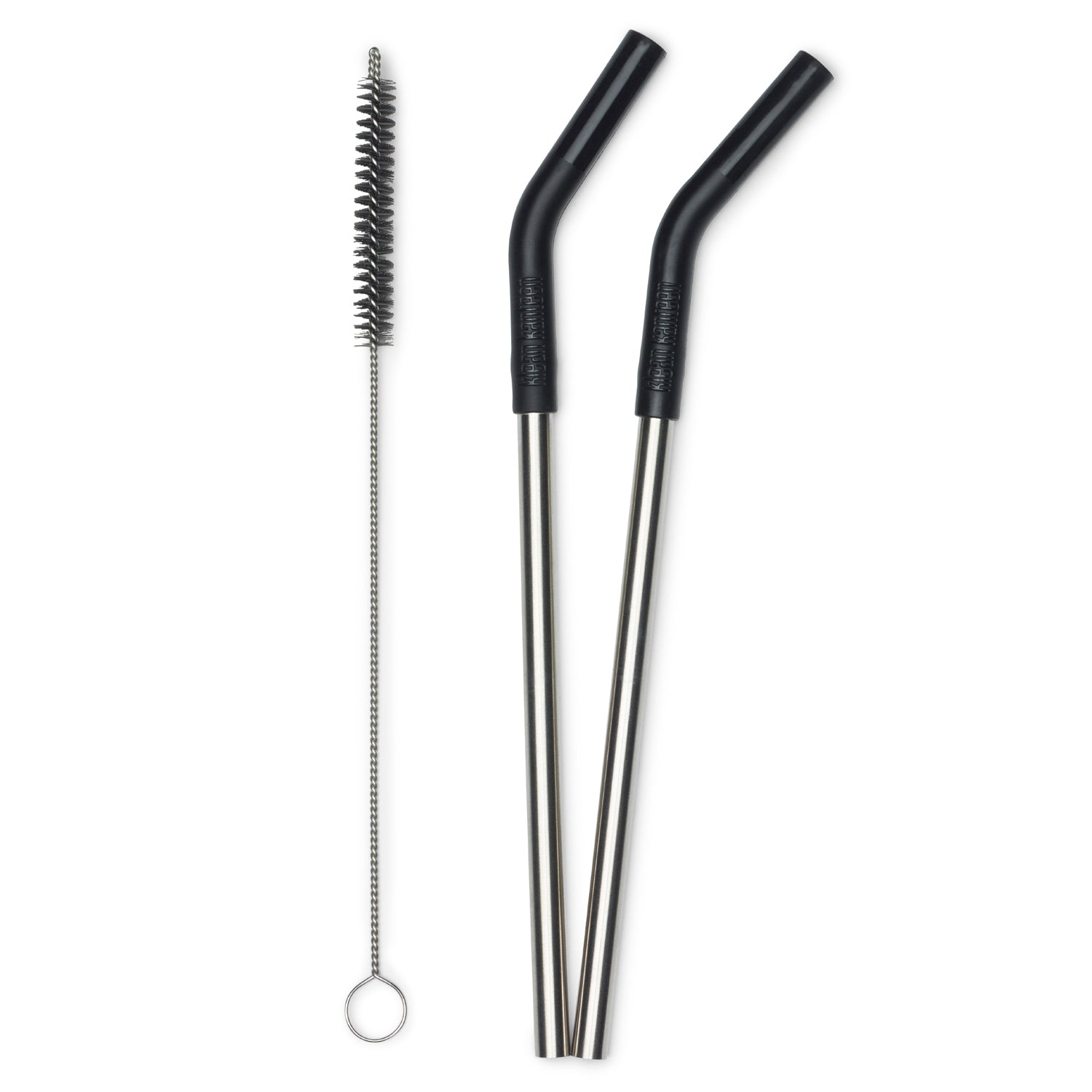 Klean Kanteen stainless steel reusable Straws 2 Pack Black pictured on plain background