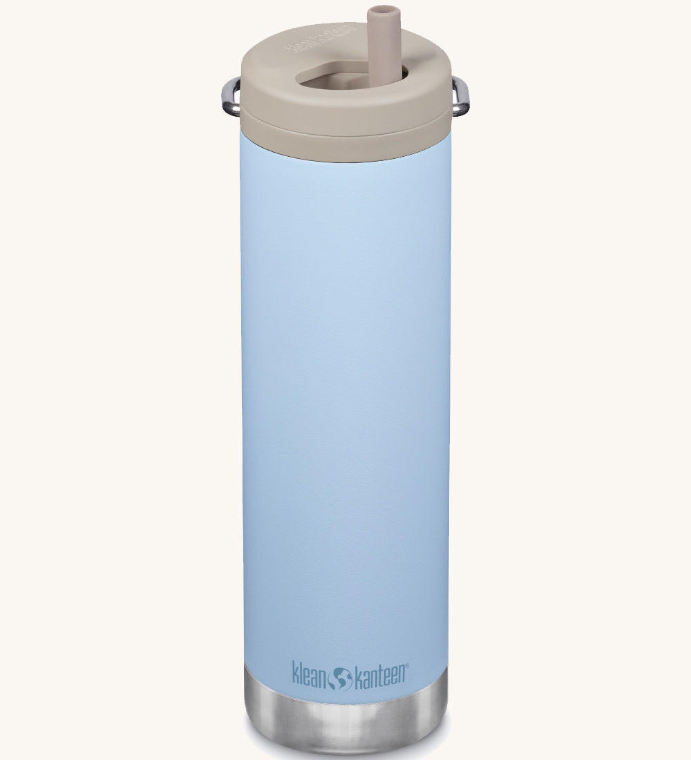 A Klean Kanteen 20oz TKWide in clear sky with a taupe Twist Cap on a plain background. 