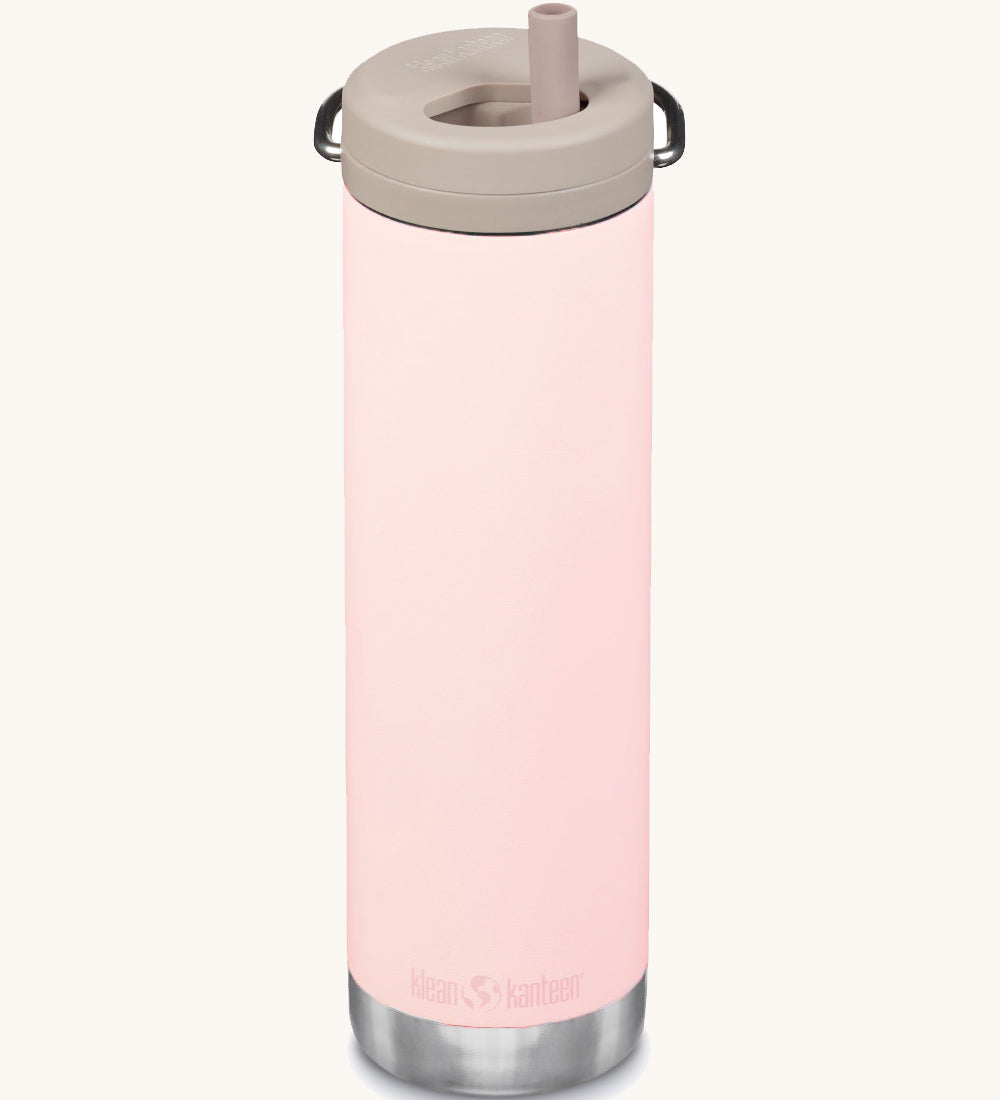 A Klean Kanteen 20oz TKWide in peach parfait with 
 a taupe Twist Cap on a plain background. 