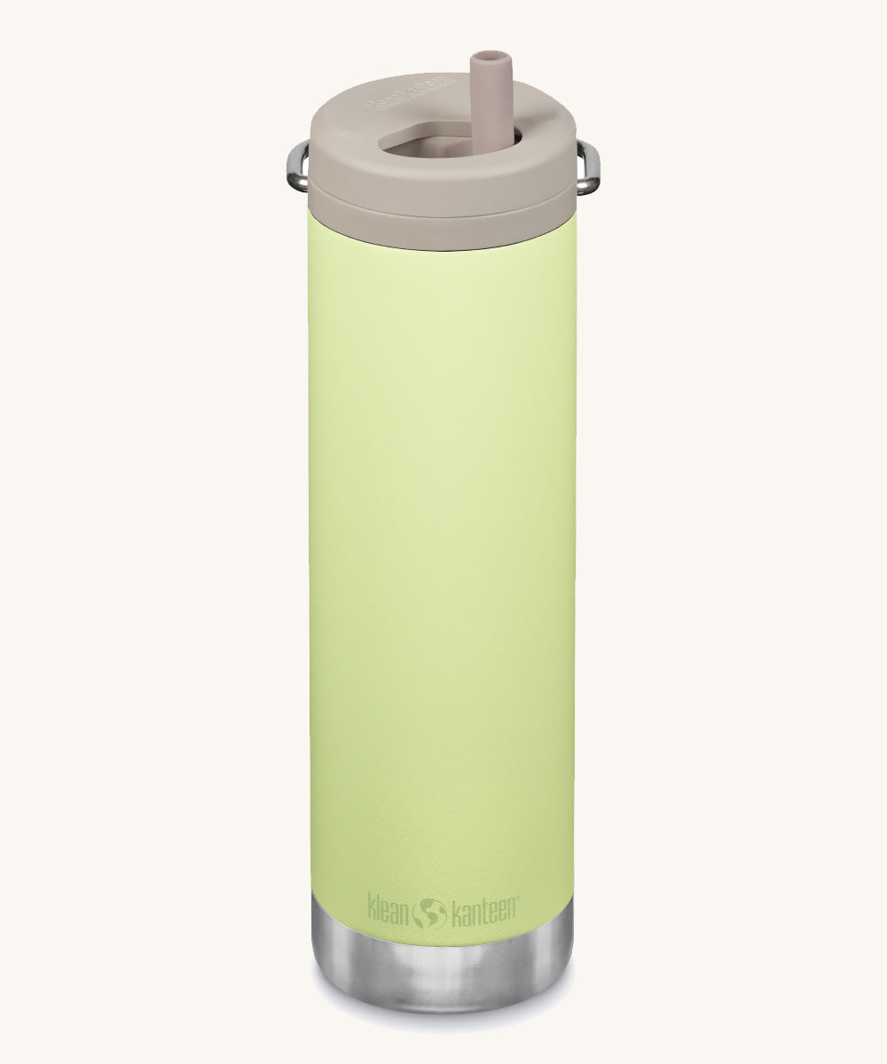 A Klean Kanteen 20oz TKWide in shadow lime with 
 a taupe Twist Cap on a plain background. 