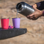 Close up of a child drinking from the Klean Kanteen reusable stainless steel straw cup in the green and blue colour