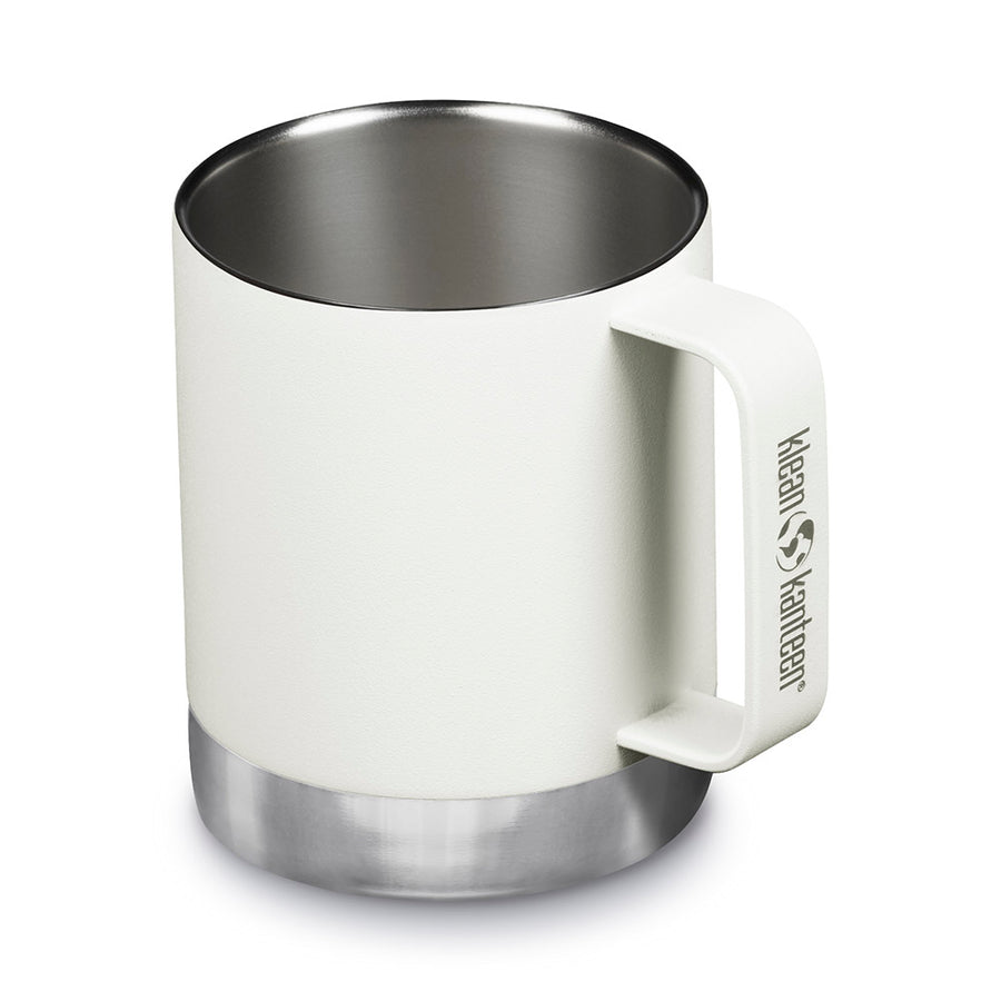 Klean Kanteen stainless steel insulated travel mug in matte white on a white background