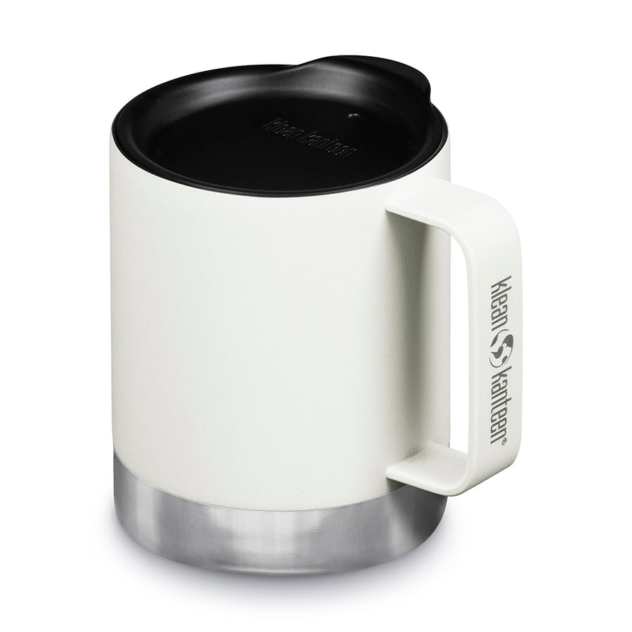 Klean Kanteen stainless steel insulated travel mug in matte white on a white background