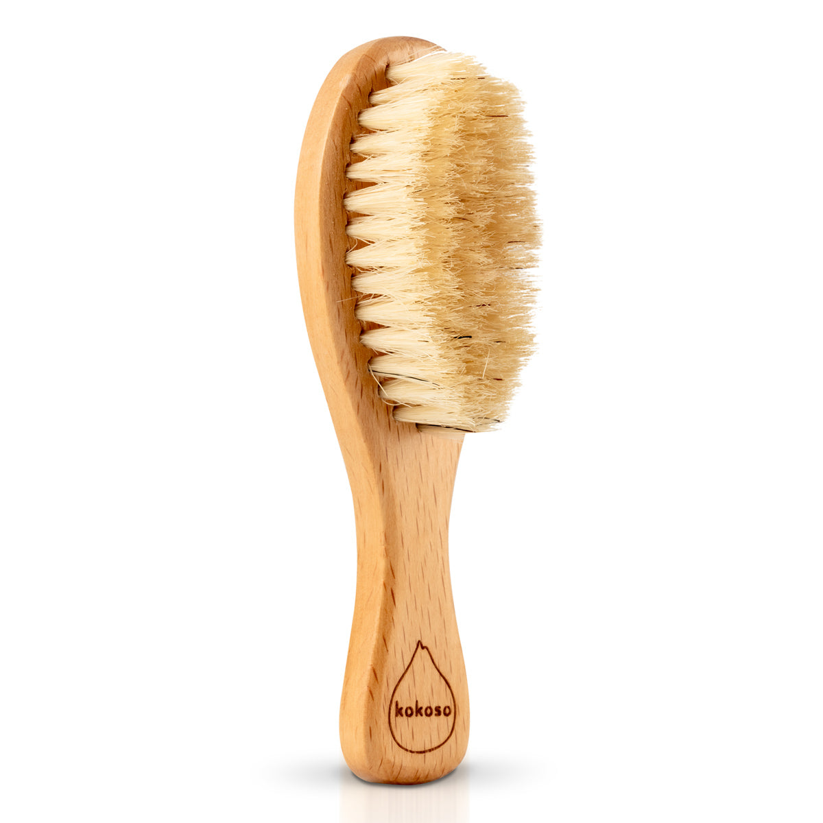 Kokoso natural wooden baby hairbrush on a white background