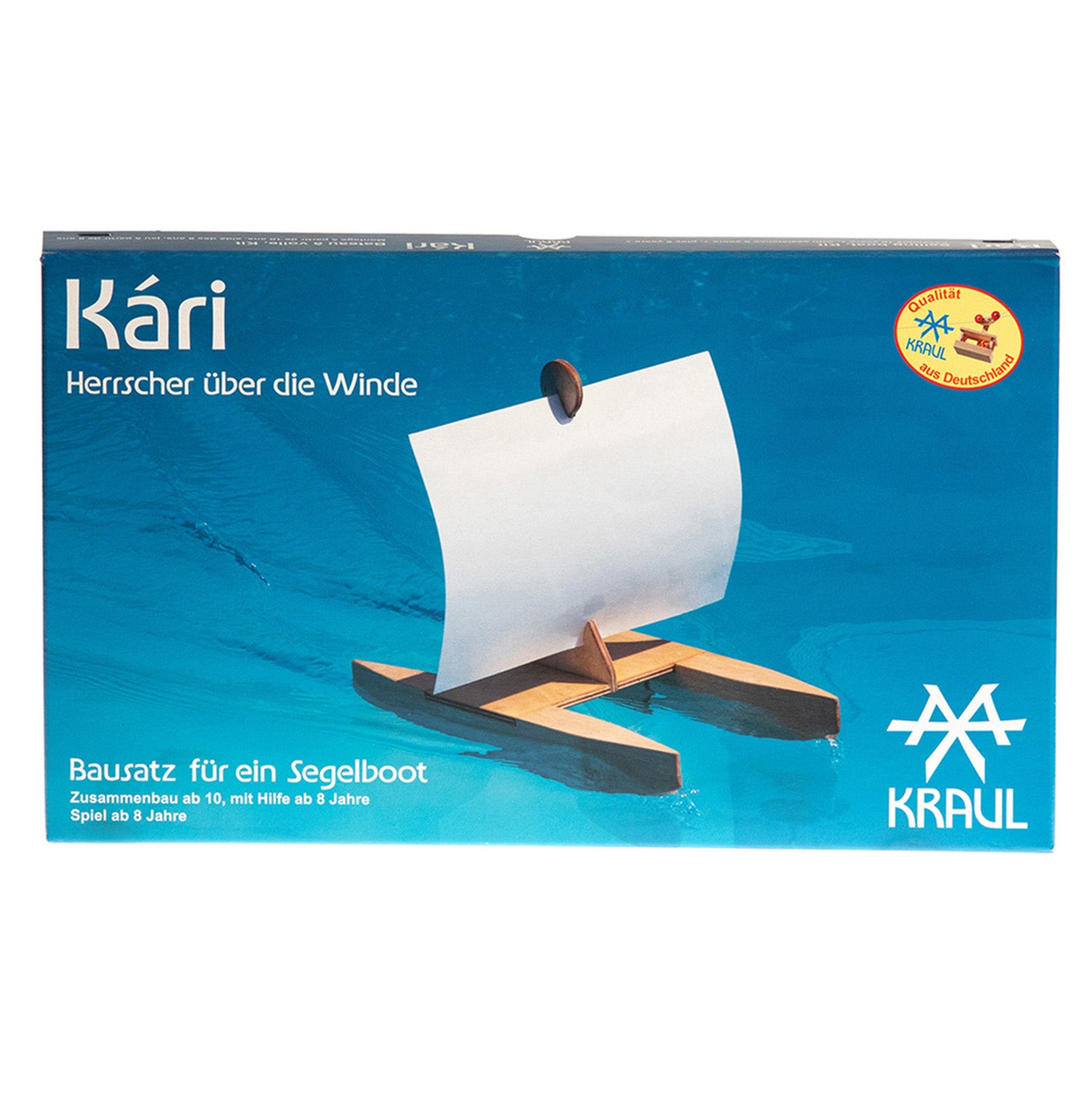 using the Kraul Kari Sailing Boat Kit with a blue sail.