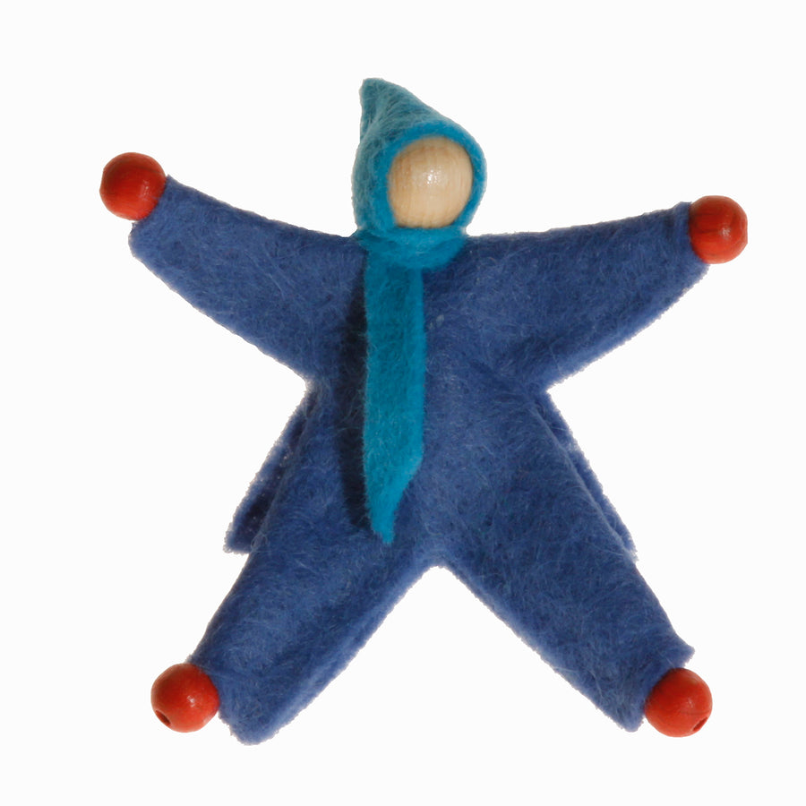 Dark blue Kraul felt doll.