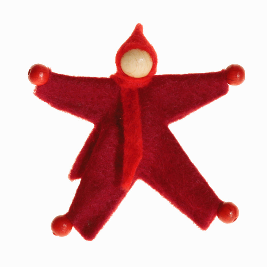 Dark red Kraul felt doll.