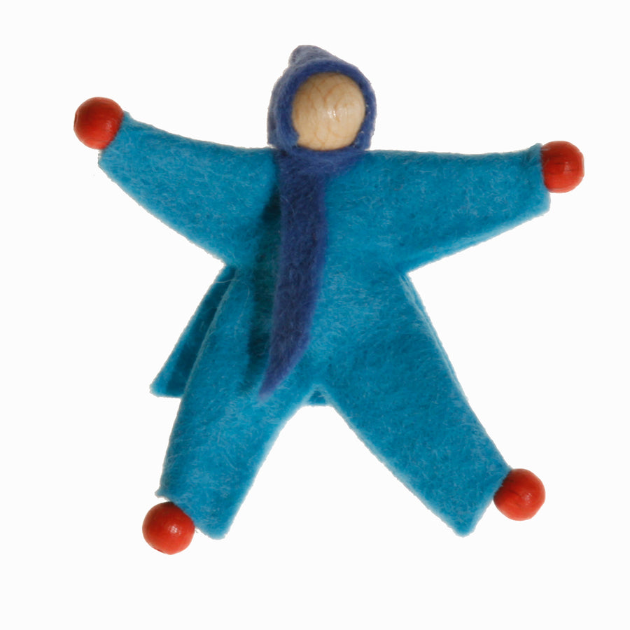 Light blue Kraul felt doll.