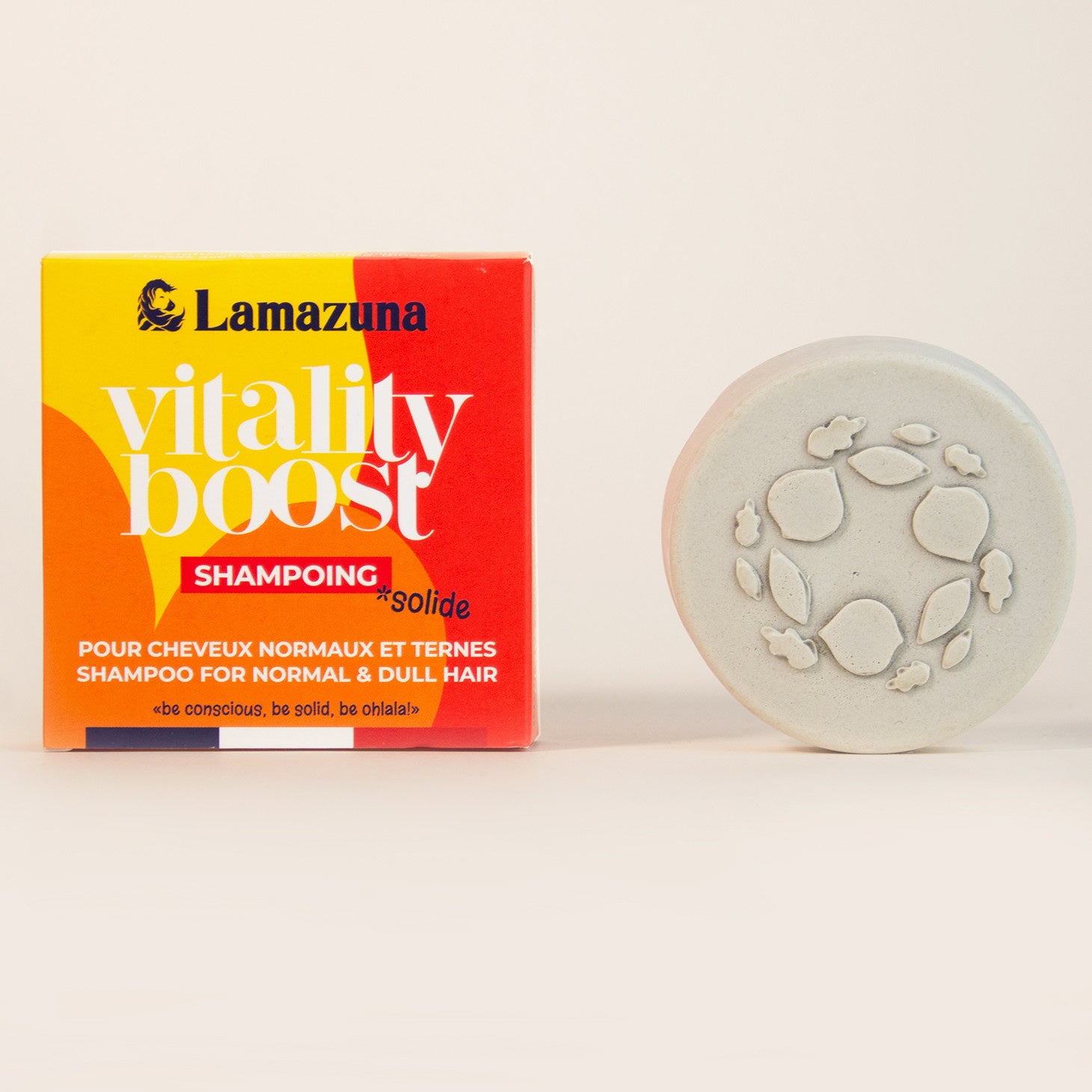 Picture of the Lamazuna Vitality Boost solid shampoo for normal and dull hair