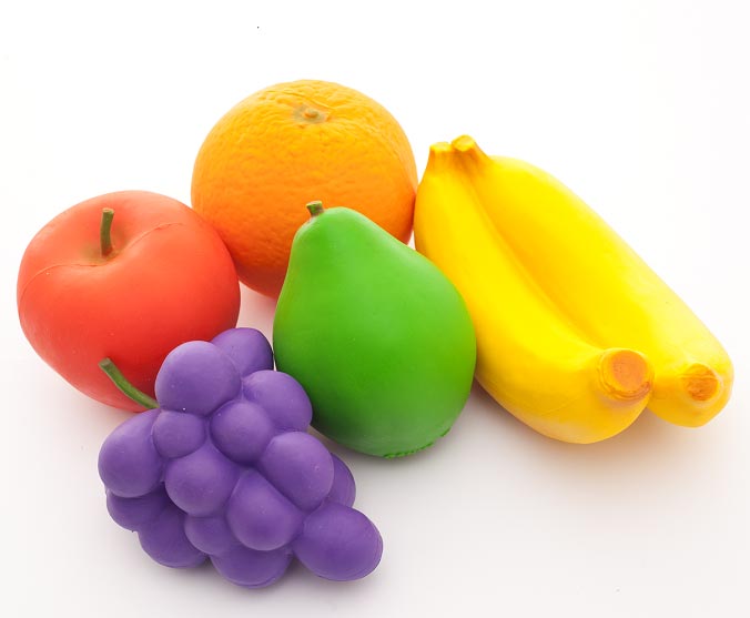 Lanco Natural Rubber Toy Food Fruit Set - 5 Pack including an orange