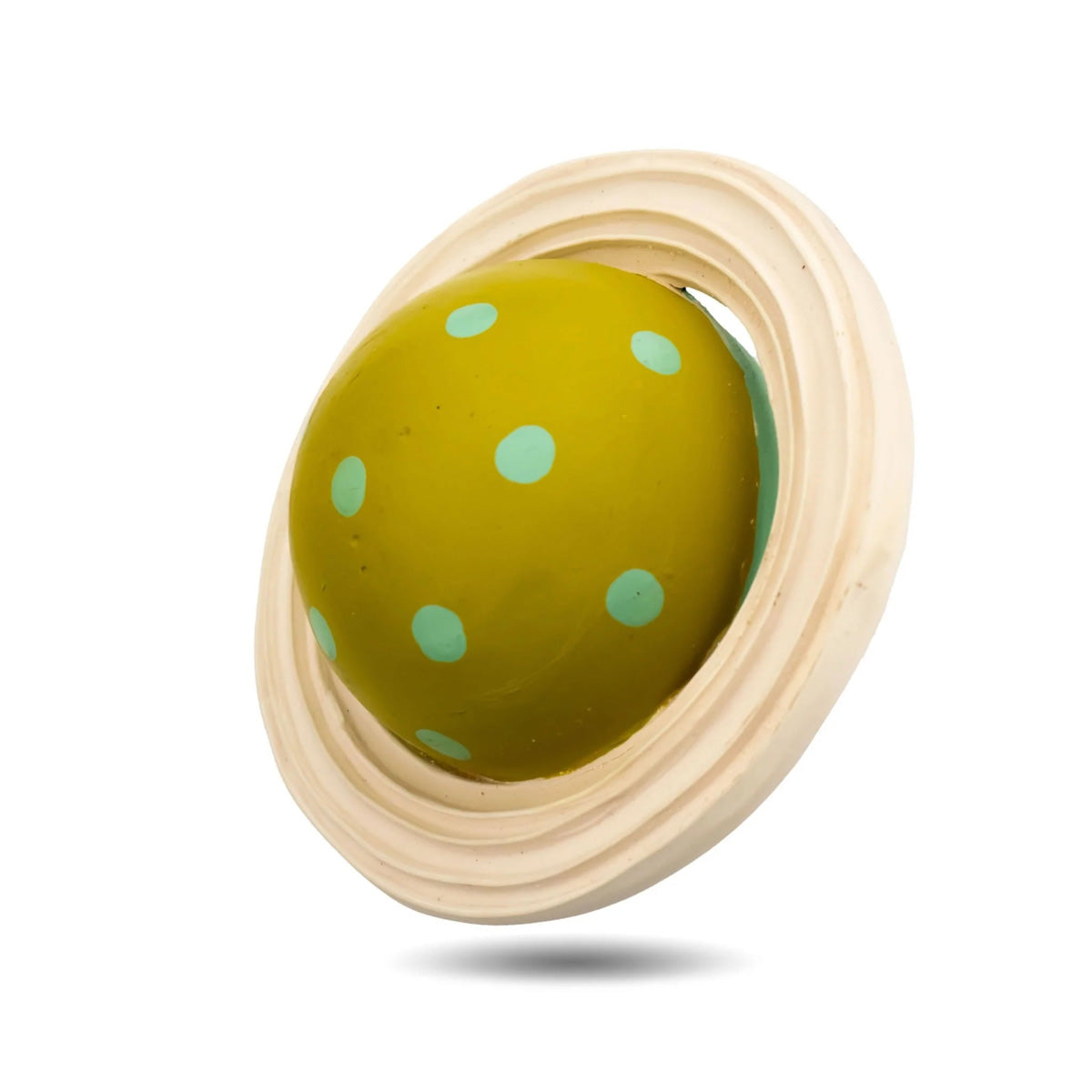 Top view of the Lanco Saturn planet shaped ball toy pictured on a plain white background