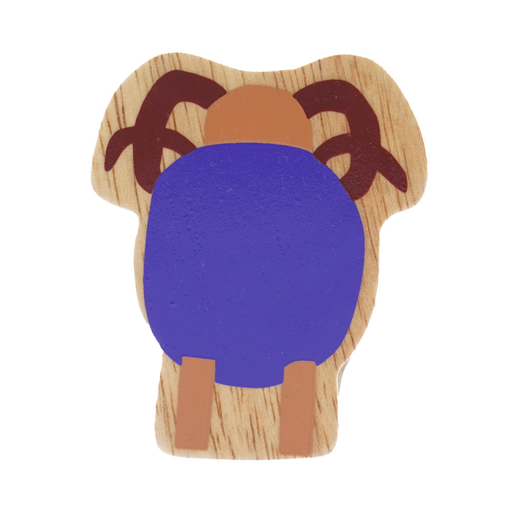 Back of the Lanka Kade Babipur plastic free wooden ram toy on a white background