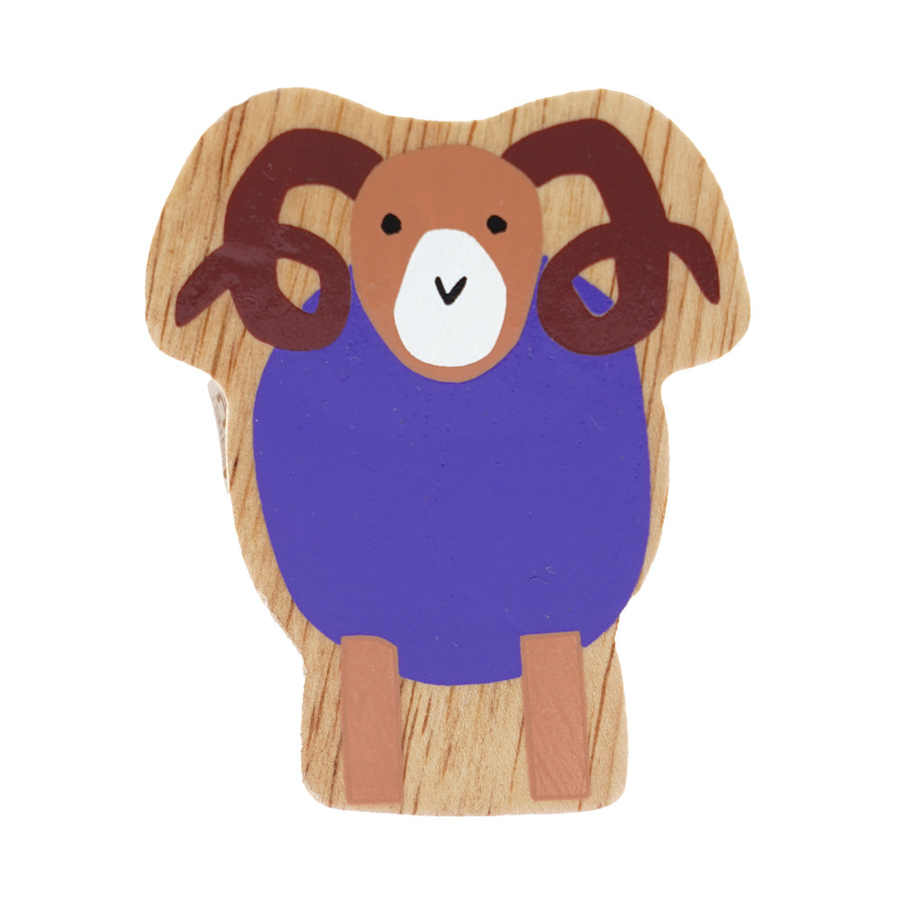 Front of the Lanka Kade Babipur eco-friendly wooden ram toy on a white background