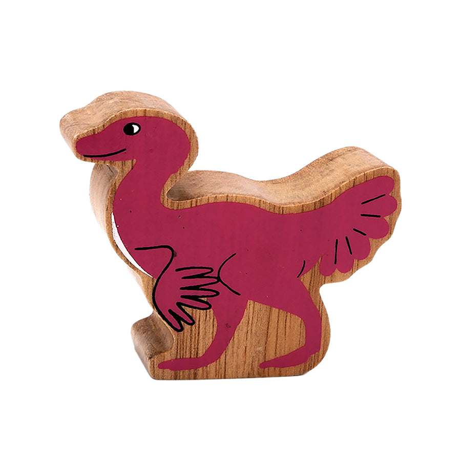 Wooden Lanka Kade Caudipterex dinosaur bird, with pink coloured body.