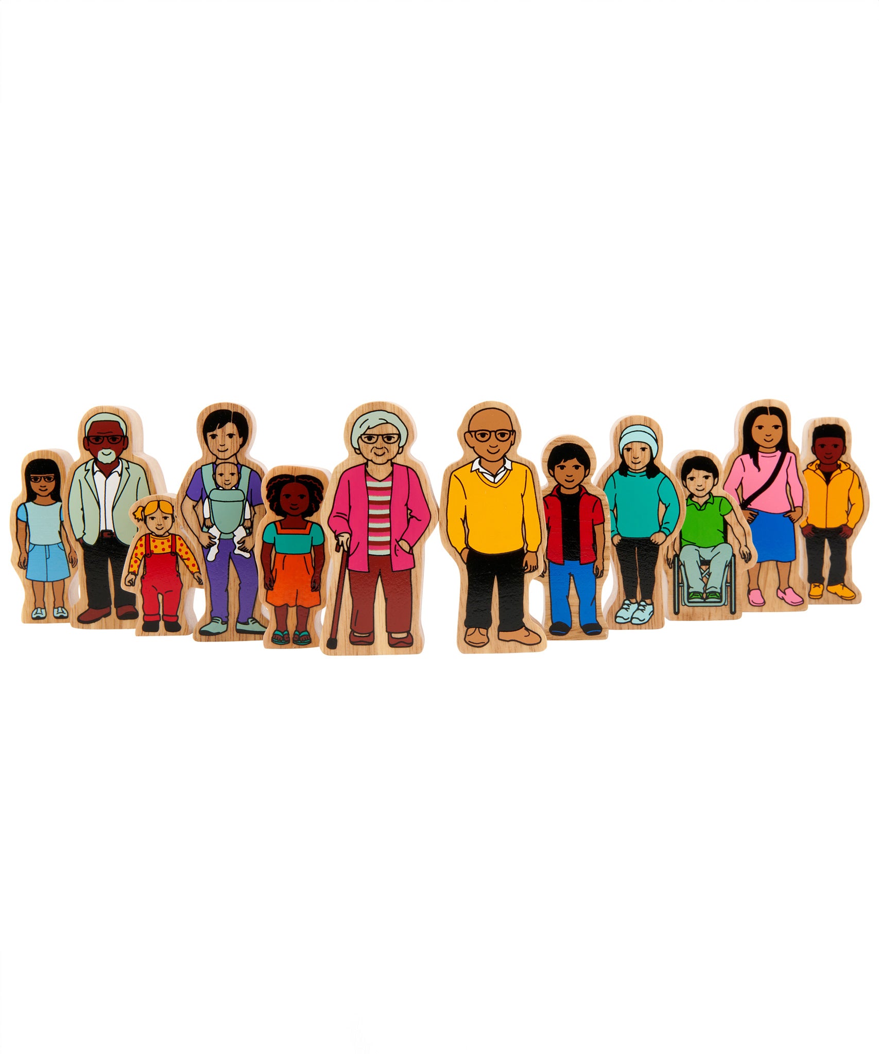 Lanka Kade Wooden Community People Playset on a plain background. There are 12 figures included in this set.