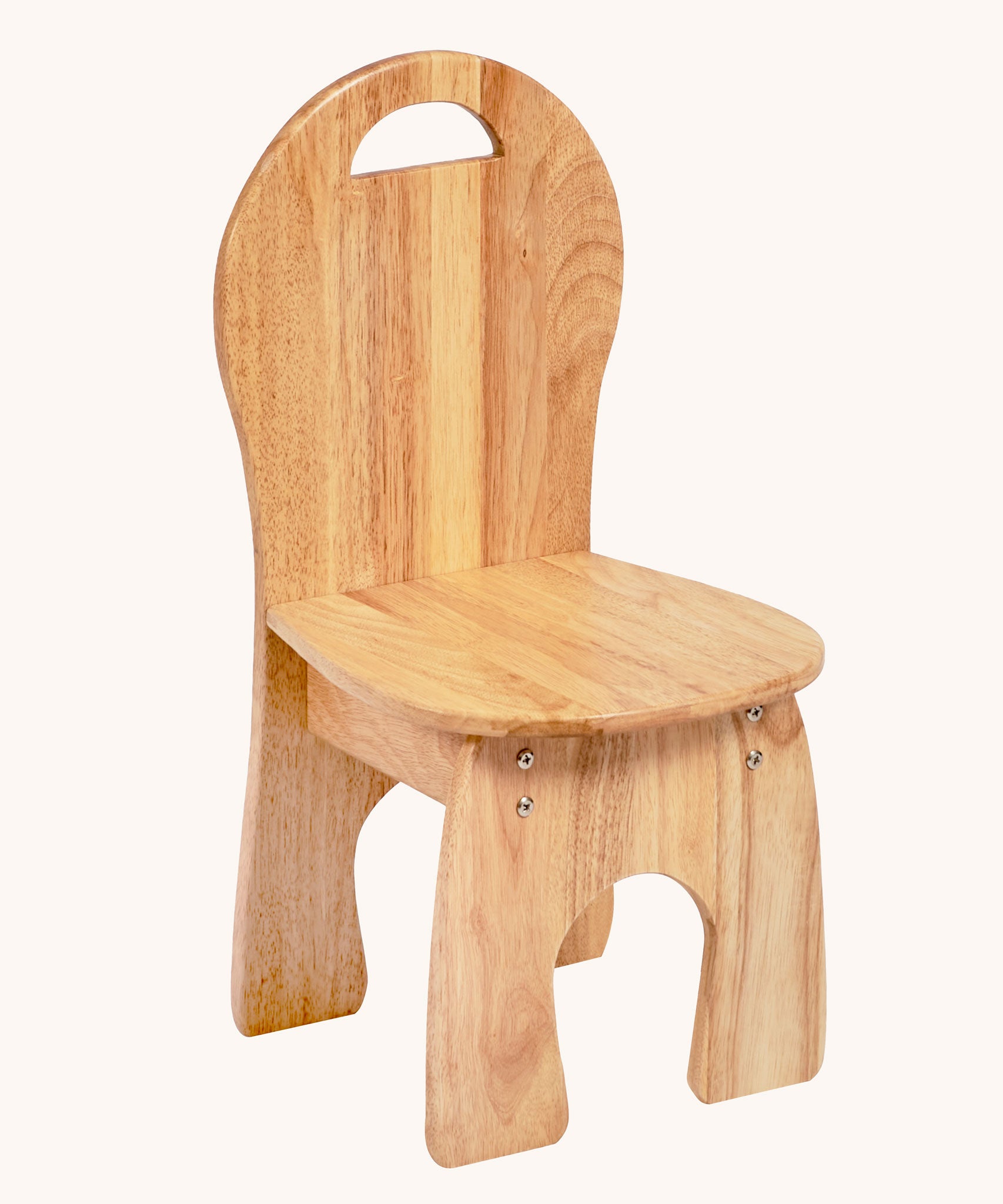 Lanka Kade Wooden Child's Chair. The chair is made from rubber wood and has a rounded seat and rounded high back design with a cut our handle.