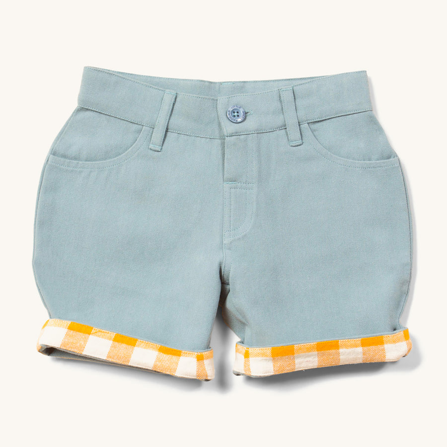 LGR children's blue twill turn up shorts on a white background