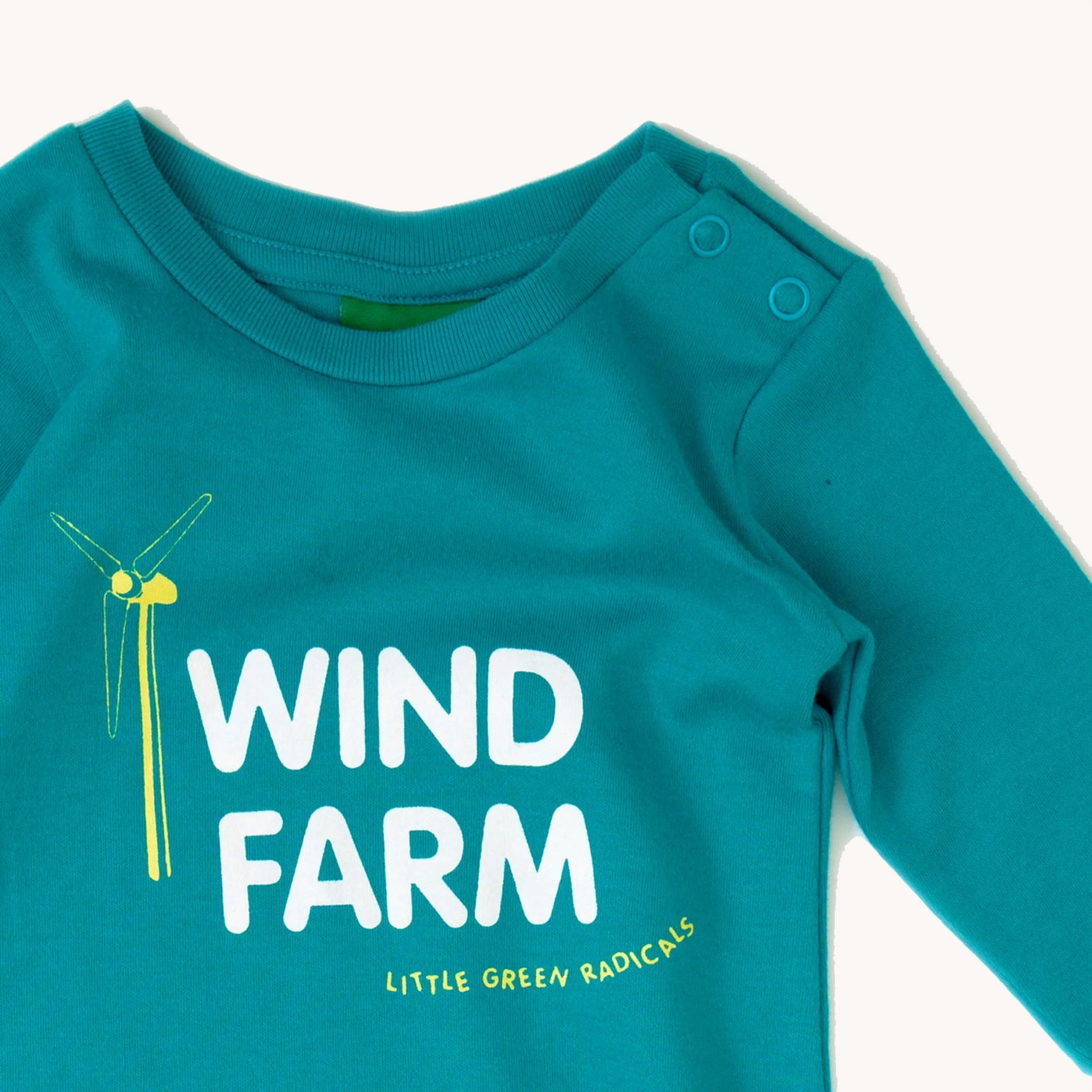 A closer look at the Little Green Radicals Wind Farm Organic Cotton Playsuit