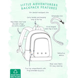 The rein attachment and name label at the back of the Frugi Little Adventurers Backpack - Wavy Stars