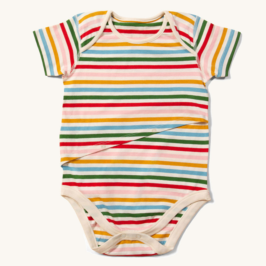 Little Green Rainbows Adaptive Easy Feeding Rainbow Striped Bodysuit